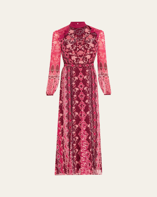 Jacqui-B Belted Floral Silk Midi Dress